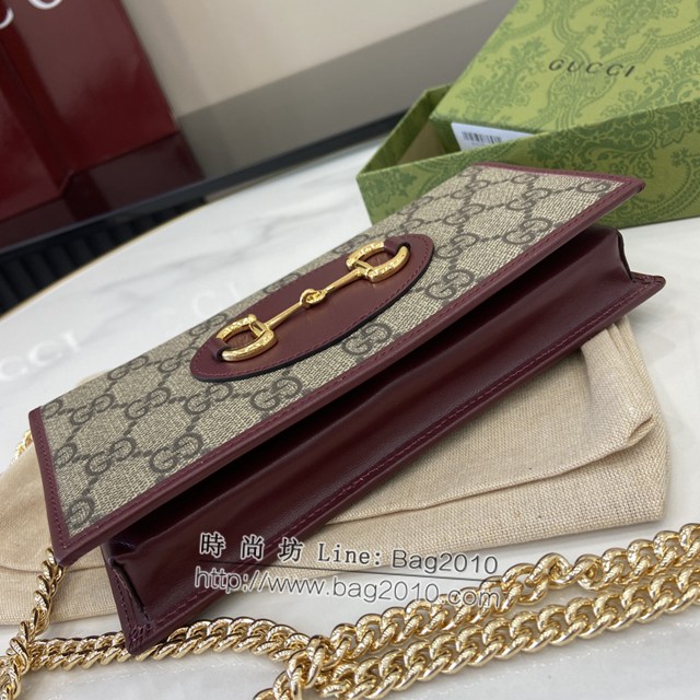 Gucci專櫃古馳最新款GG字母圖案Horsebit 1955系列鏈帶錢包 jh2176型號：621892